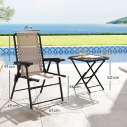 Outsunny 3 Pieces Folding Garden Bistro Set With Cup Holders, Khaki - thumbnail 3