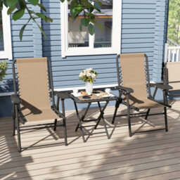 Outsunny 3 Pieces Folding Garden Bistro Set With Cup Holders, Khaki - thumbnail 8