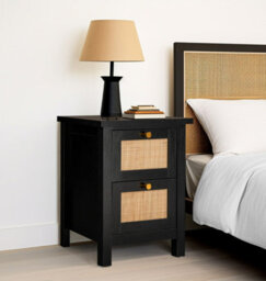 Hallowood Furniture Newquay Black Bedside With 2 Drawer And Real Rattan Front (Pair) - thumbnail 8