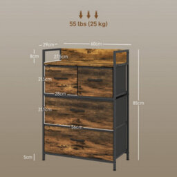 Homcom Bedroom Chest Of Drawers 4 Drawer Dresser W/ Shelf, Rustic Brown - thumbnail 3