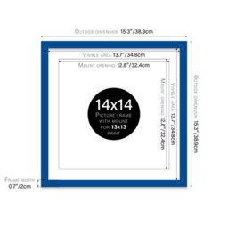 "14X14"" Blue Picture Frame - 14X14"" Square Frame With 13X13"" Mount For 14X14""/13X13"" Pictures Art Deco Style Room Decor, 1 Pack" - thumbnail 2