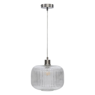 First Choice Lighting Clear Ribbed Glass Kitchen Dining Ceiling Light Pendant With Nickel - image 1