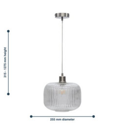 First Choice Lighting Clear Ribbed Glass Kitchen Dining Ceiling Light Pendant With Nickel - thumbnail 8