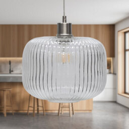 First Choice Lighting Clear Ribbed Glass Kitchen Dining Ceiling Light Pendant With Nickel - thumbnail 3