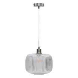 First Choice Lighting Clear Ribbed Glass Kitchen Dining Ceiling Light Pendant With Nickel - thumbnail 1