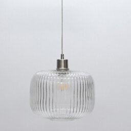 First Choice Lighting Clear Ribbed Glass Kitchen Dining Ceiling Light Pendant With Nickel - thumbnail 5