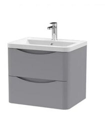 D Pro T Bathrooms 700mm High Gloss Light Grey Wall Hung Bathroom Smile Vanity Unit Soft Close Drawer With Ceramic Basin - thumbnail 1
