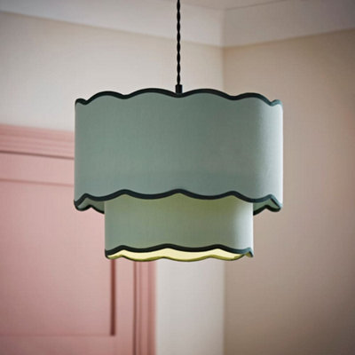 Valuelights Sloane 2 Tier Green Colour Clash Scallop Ceiling Lamp Shade - image 1