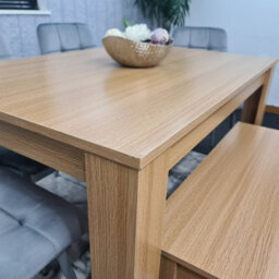 Kosy Koala Oak Effect Dining Table Set With 4 Grey Velvet Chairs And Bench Dining Room Furniture - thumbnail 9