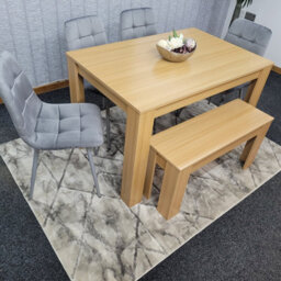 Kosy Koala Oak Effect Dining Table Set With 4 Grey Velvet Chairs And Bench Dining Room Furniture - thumbnail 5
