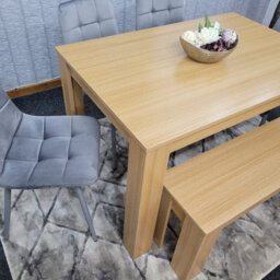 Kosy Koala Oak Effect Dining Table Set With 4 Grey Velvet Chairs And Bench Dining Room Furniture - thumbnail 6