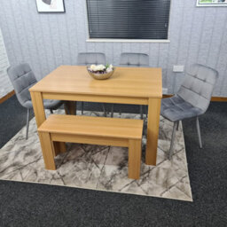 Kosy Koala Oak Effect Dining Table Set With 4 Grey Velvet Chairs And Bench Dining Room Furniture - thumbnail 1