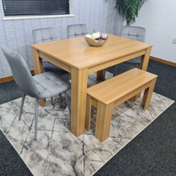 Kosy Koala Oak Effect Dining Table Set With 4 Grey Velvet Chairs And Bench Dining Room Furniture - thumbnail 2