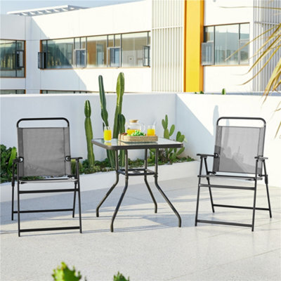 Yaheetech Grey Set Of 4 Outdoor Texteline Foldable Dining Chairs With Armrests - image 1