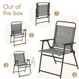 Yaheetech Grey Set Of 4 Outdoor Texteline Foldable Dining Chairs With Armrests - thumbnail 8
