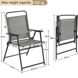 Yaheetech Grey Set Of 4 Outdoor Texteline Foldable Dining Chairs With Armrests - thumbnail 3