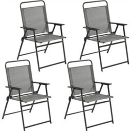 Yaheetech Grey Set Of 4 Outdoor Texteline Foldable Dining Chairs With Armrests - thumbnail 2