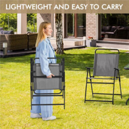 Yaheetech Grey Set Of 4 Outdoor Texteline Foldable Dining Chairs With Armrests - thumbnail 7
