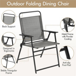 Yaheetech Grey Set Of 4 Outdoor Texteline Foldable Dining Chairs With Armrests - thumbnail 4
