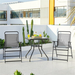 Yaheetech Grey Set Of 4 Outdoor Texteline Foldable Dining Chairs With Armrests