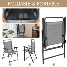 Yaheetech Grey Set Of 4 Outdoor Texteline Foldable Dining Chairs With Armrests - thumbnail 6