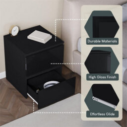 Black Modern Gloss Bedside Chest Of Drawers Storage - thumbnail 5