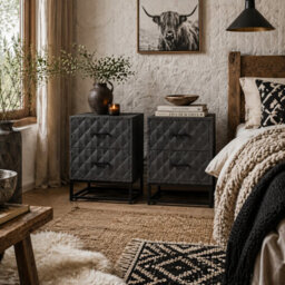 Wyld Haus Nonare Set Of 2 Grey Retro Bedside Tables With 2 Drawers And Steel Legs - 40W X 39.5D X 48H Cm - thumbnail 1