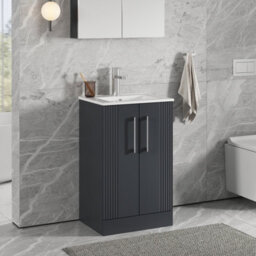 Balterley Belvide Partial Fluted 2 Door Floor Standing Vanity Unit With 1 Tap Hole Minimalist Basin - 500mm - Satin Dark Grey - thumbnail 4