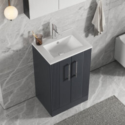 Balterley Belvide Partial Fluted 2 Door Floor Standing Vanity Unit With 1 Tap Hole Minimalist Basin - 500mm - Satin Dark Grey - thumbnail 3
