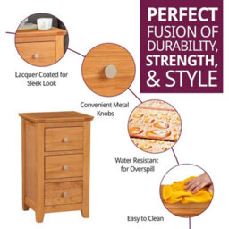 Small Bedside Table, Narrow Side/lamp Table, 3-Drawer Solid Wooden Nightstand - thumbnail 3