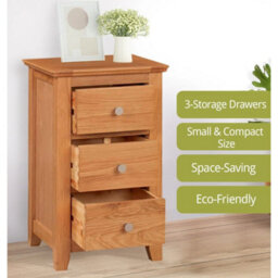 Small Bedside Table, Narrow Side/lamp Table, 3-Drawer Solid Wooden Nightstand - thumbnail 4