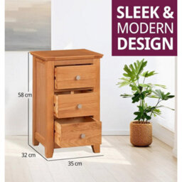 Small Bedside Table, Narrow Side/lamp Table, 3-Drawer Solid Wooden Nightstand - thumbnail 2