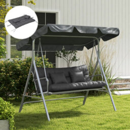 Outsunny Outdoor Back And Seat Cushion With Pillows, No Swing, Charcoal Grey - thumbnail 7