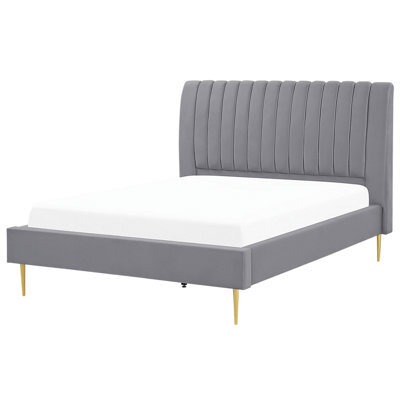 Beliani Bed Velvet Marville 140 X 200 Cm (Eu Double) Grey - image 1