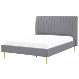 Beliani Bed Velvet Marville 140 X 200 Cm (Eu Double) Grey - thumbnail 1