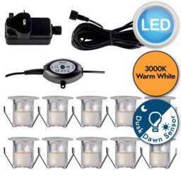 First Choice Lighting Set Of 10 - 30mm Ip67 Warm White Led Decking Kit With Photocell - thumbnail 9