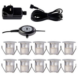 First Choice Lighting Set Of 10 - 30mm Ip67 Warm White Led Decking Kit With Photocell