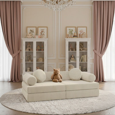 Living Room Upholstered Bench With Foam Core, Freestanding Design Plus Loose Back Cushions 130 X 65 X 43 Cream - image 1