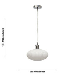 First Choice Lighting Set Of 2 Baton - White Ribbed Oval Glass Chrome Retro Pendant Fittings - thumbnail 6