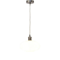 First Choice Lighting Set Of 2 Baton - White Ribbed Oval Glass Chrome Retro Pendant Fittings - thumbnail 3