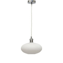 First Choice Lighting Set Of 2 Baton - White Ribbed Oval Glass Chrome Retro Pendant Fittings - thumbnail 2