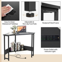Corner Desk 90-Degree Triangle Computer Desk Laptop Desk W/power Outlet - thumbnail 3