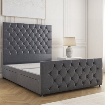 Bsspoke Maya Divan Bed Steel Plush Velvet 54Inch Headboard & Footboard 2Drawers Same Side & No Mattress In 3Ft 4Ft 4Ft6 5Ft 6Ft - image 1