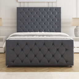 Bsspoke Maya Divan Bed Steel Plush Velvet 54Inch Headboard & Footboard 2Drawers Same Side & No Mattress In 3Ft 4Ft 4Ft6 5Ft 6Ft - thumbnail 3