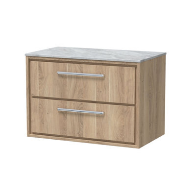 Hudson Reed Lille Wall Hung Two Drawer Contemporary Vanity Unit With Marble Worktop In Bleached Oak, 810 X 460mm - image 1