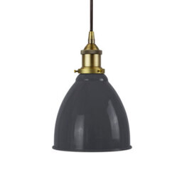 SE Home Slate Grey Classic Small Pantry Metal Painted Dome Pendant Light With Matt Antique Brass Lamp Holder And Black Round Cable