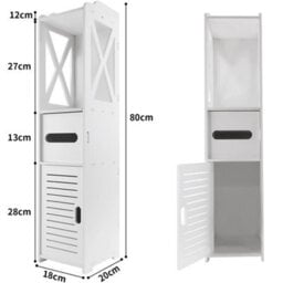White Wooden Freestanding Toilet Roll Holder Bathroom Storage Cabinet - thumbnail 2