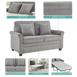 Bravich Ramy Sofa Bed Corduroy 2 Seater Fold Out Mattress - Grey - thumbnail 8