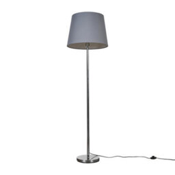 Valuelights Charles Chrome Floor Lamp With Grey Tapered Shade And Bulb - thumbnail 1