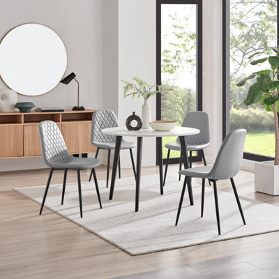 Furniturebox Uk Koko White Melamine Round Dining Table & 4 Grey Corona Black Leg Chairs - image 1